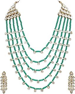 Traditional Indian Ethnic Wedding Wear Necklace Set with Lobster Clasp, Perfect for Brides and Festive Occasions - Green Beads Design