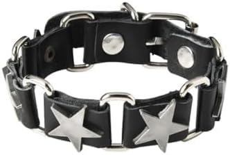 LIU JUN Punk Star Bracelet for Women Teen Girls, Gothic Y2k Black Leather Star Bangle Hip Hop Vintage Rock Grunge Accessories Adjustable Cuff Bracelet Jewelry Gifts