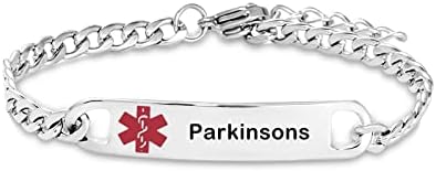 Silver First Aid Medical Alert Bracelet for Women Men Emergency Support Pendant Family Health Stainless Steel Friends