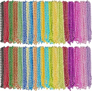 200 Pcs Mardi Gras Beads Necklaces 33 Inch 6mm Multi Colors Beaded Costume Necklace Assorted Beaded Necklace Bead Necklaces Bulk for Mardi Gras Decorations Parade Carnival Party Costumes Accessories