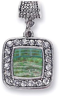 Inspired Silver - Silver Square Charm for Bracelet with Cubic Zirconia Jewelry