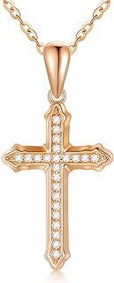 SISGEM 14k Gold Moissanite Cross Necklace for Women, Real Gold Chain with Cross Pendant, Comfirmation Jewelry Gifts for Her, 16+1+1 Inch