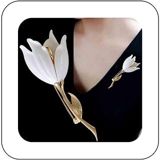 Butterfly Clasp Magnolia Brooch, Pearl Embellished, Elegant Tulip Flower Design for Women and Girls