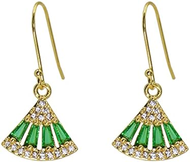 18K Gold Plated Triangle Small Emerald Green and Gold Statement Fringe Hanging Chandelier Rhinestone Drop Earrings for Women Jewelry Dangle Fashion