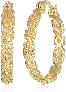 Amazon Collection Gold Plated Sterling Silver Filigree Round Hoop Earrings