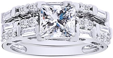 14k Rose Gold Two-Stone Cubic Zirconia Wedding Ring for Ladies - Princess Cut Design Engagement and Band Set