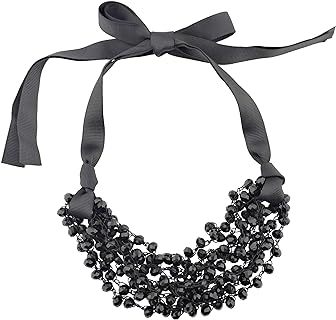 Firstmeet FIRSTMET Handmade Ribbon Bow Glass Beaded Collar Necklace for Women