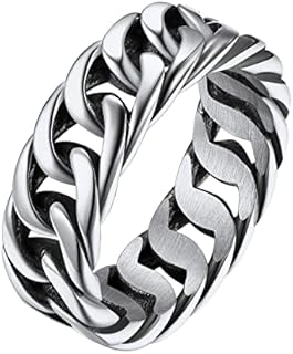 FindChic Cool Chain Rings Statement Rings for Men Women Stainless Steel/18K Gold Plated/Black Index Middle Finger Cuban Link Rings Size 7 to 14 Punk Jewelry, with Gift Box