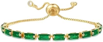 Harlorki Unique Design Adjustable Titanium Steel Cubic Zirconia Emerald Green Rhinestone Charm Tennis Bracelet Shiny Crystal Sparkling Wrist Bangle Cuff Costume Fashion Jewelry