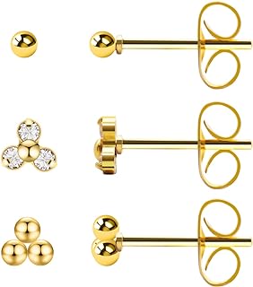 LuckyAmor Small Huggie Hoop Earring Set for Women for Multiple Piercing,Lightweight 14K Gold Plated Studs Earrings Jewelry Set for Women Girls,Flat Back Tiny Ball Cubic Zirconia Stud Earrings for Cartilage, Helix, Lobe, Hypoallergenic