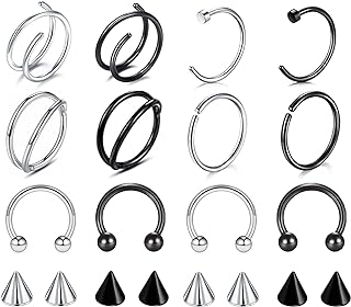 20PCS Surgical Steel Nose Septum Horseshoe Nose Hoop Rings Nose Piercing Replacement Spikes Barbells