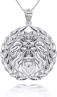 Claddagh Gold Bold Leo Zodiac 925 Sterling Silver Lion's Head Pendant Necklace with Olive Wreath Design - Sterling Silver Chain with Spring Ring Clasp - Made in USA