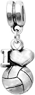 LaBenie Dangle Charm Bracelet - 'I Love Volleyball' Silver Charm Design with Silver Metal Chain