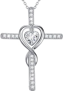 Lobster-Claw Clasp Sterling Silver Infinity Cross Pendant Necklace with Rolo Chain & Emerald Gem for Women - Dorella's Infinity Love Symbol Jewelry