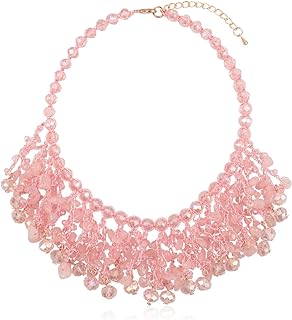 RIAH FASHION Sparkly Crystal Bead Statement Necklace - Handmade Knot Versatile Long Strand Infinity Wrap, Multi Layer Bib