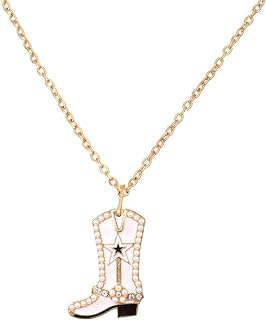 Vintage Western Enamel Cowgirl Boot Pendant Necklace with Byzantine Alloy Chain and Imitation Pearl, Fashion Jewelry Gift for Women and Girls