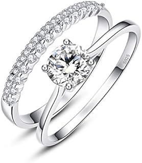 1.2ct 925 Sterling Silver Bridal Ring Sets Round Cut CZ Engagement Rings Wedding Rings for her wedding bands for Women Promise Rings Valentine's Day Gift Size 5-10