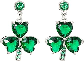 Push-Back Shamrock Stud Earrings for Women, St Patrick's Day Silver Alloy Heart Leaf Design