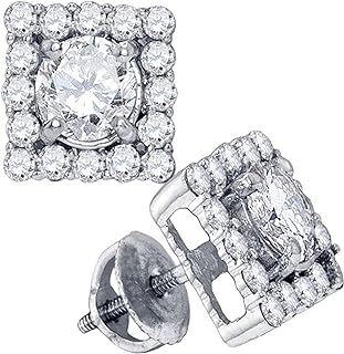 Dazzlingrock Collection 1.75 Carat (ctw) 14K White Gold Round Diamond Square Frame Solitaire Stud Earrings 1-3/4 Ctw, 14K White Gold