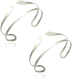 RechicGu 2x Silver Armband Arm Cuff Bangle Bracelet Armlet Cleopatra Goddess Costume Accessories Set Metal Upper Adjustable Greek Roman Egyptian Style
