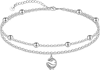 Lobster Claw Clasp Dolphin Anklet in Sterling Silver with Bead Chain, Ideal Mother's Day or Birthday Gift for Girls, Adjustable Beach-Themed Jewelry by LINGBG