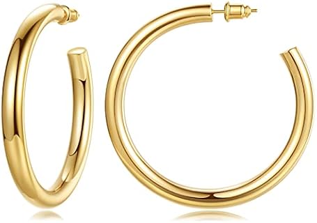DAILY VIBES Thick Gold Hoop Earrings for Women 14K Real Gold Plated Lightweight Small Open Chunky Gold Hoops Hypoallergenic Earrings with 925 Sterling Silver Post