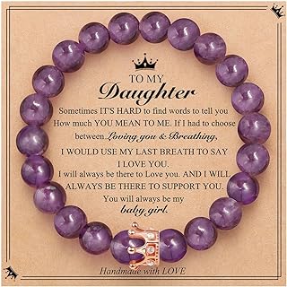 Lobster Claw Clasp Amethyst Bangle Bracelet with Rope and Link Chain for Daughter, Granddaughter, Mom, Sister, Aunt, Friends and Teens - Crown Design Natural Stone Stretch Bracelet