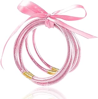 Chic Plastic Bangle Bracelets: MJartoria Glitter Jelly Set for Women and Girls, Radiant Gold Dusted Design