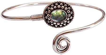 Handmade Cuff Bracelet For Women Bohemian Tribal Design Silver Plated Natural Natural Labradorite Gemstone Modern Designer Fashion Bracelet Party Boho Jewelry