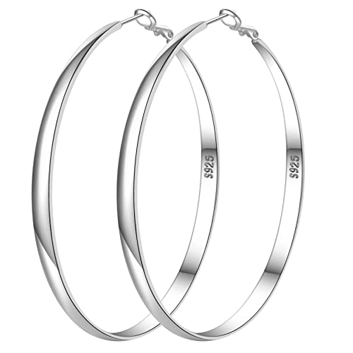 PABBEU Sterling Silver Hoop Earrings for Women S925 Silver Hoop Earrings Large Silver Hoop Earrings Hypoallergenic Thin Oversize Big Silver Hoop Earrings Sterling Silver Earrings for Girls