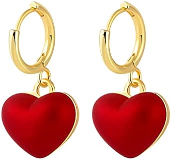 Women 14K Gold Plated Heart Huggie Hoop Drop Dangle Earrings