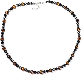 Black Obsidian Tiger Eye Stone Beaded Chain Necklace for Men Boy Teen Boyfriend Triple Protection Stress Anxiety Relief Good Luck Energy Healing Therapy Necklace Cool Bar Jewelry Birthday Gift