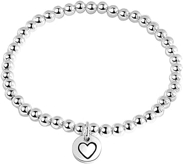 WPPHXY 925 Sterling Silver Handmade Strand Chain Bracelet 4mm Bead Ball Stretch Bracelets for Women Girls Silver Jewelry Gift