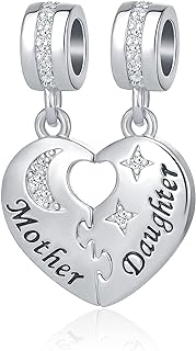 Mother and Daughter Set 2 Heart Love Bead Charms for Bracelets for Women Girls Mom Mothers Day Gift