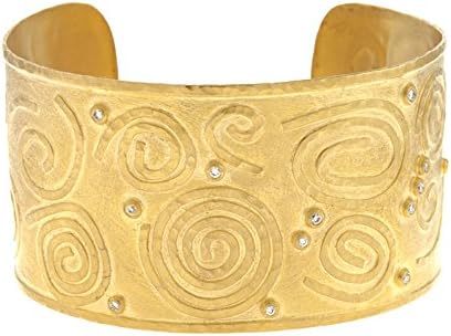 Chic 0.23 Ct Diamond 14k Yellow Gold 35.5mm Patterned Cuff Bangle Bracelet