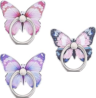 Amabro 3 Pièces Anneaux Téléphone Portable Papillon, Support à 360° Réglable en Métal, Anti-Glisse et Robuste, Idéal pour Femmes et Tous Modèles de Téléphones