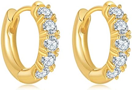 White Gold-Plated Sterling Silver CHASKI Moissanite Hoop Earrings for Women, Classic Chunky Huggie Design - Push Back Closure