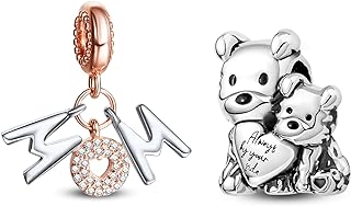 Doyafer Mom Beads Charms Mom and Baby Beads for 925 Sterling Silver Pendant Women Bracelets Necklace Charms Set for Mother's Day （ pack of 2）