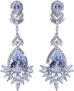 White Gold Plated Swarovski Elements Crystal Wedding Bridal Bridesmaid Clear Teardrop Cubic Zirconia Chandelier Stud Dangle Earrings for Women