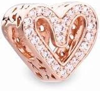 Rose Gold Sterling Silver CZ Clear Sparkling Freehand HeartBead charm Fits Pandora and European style Bracelets