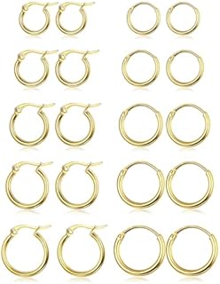 ORAZIO 14K Real Gold Plated Huggie Hoop Earrings Sets, 10 Pairs Hypoallergenic 316L Stainless Steel Silver Small Hoop Earrings Non-tarnish for Sensitive Ears, 24/7 Lightweight Dainty Endless Cartilage Jewelry for Women Men 6-18MM