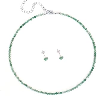 Genuine Stone Choker 3MM Tiny Beaded Choker Necklace S925 Earrings Facet Shinny Crystal Choker Necklace 14"+3" Adjustable Jewelry Sets Gifts for Women Girls