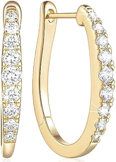 14K Gold Hoop Earrings for Women 14K Gold Earrings Unique U-shaped with Cubic Zirconia Gold Hoops Earrings Lightweight Gold Earrings for Women Gifts for Women 25mm