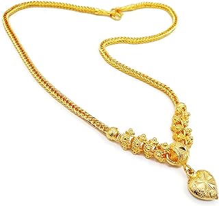 22k Heart Pikun Flower Gold Pendant Necklace with S-Hook Clasp and Cable Chain for Women