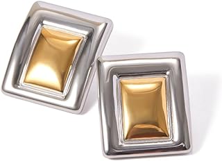 Gold Rectangle Earrings for Women, 18k Gold Statement Earrings Chunk Textured Stud Earrings, Square Drop Earring Minimalist Geometric Earrings for Women Girls Trendy Jewelry Gift