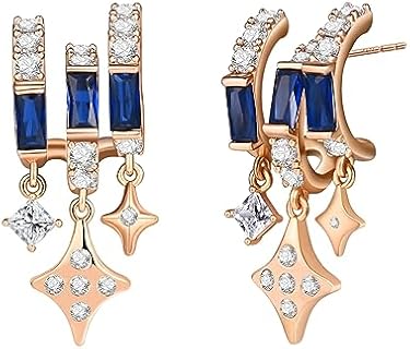 14K Gold Plated Double Triple Hoop Earrings with Cubic Zirconia Gems & S925 Sterling Silver Post for Single-Pierced Lobes