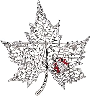 Pin Clasp Ladybug Brooch with Cubic Zirconia Gems on Copper - Fall Leaf Design for Women's Outfits