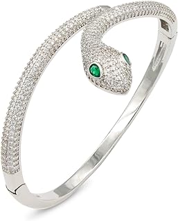 Chic Cubic Zirconia-Encrusted Snake Chain Bangle with Lobster Claw Clasp for Women and Girls