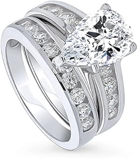 Three Stone Pear Cut Cubic Zirconia Engagement Ring in Sterling Silver for Women, Elegant Solitaire Design