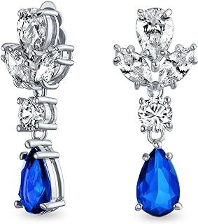 Vintage Style Simulated Gemstone Cubic Zirconia AAA CZ Statement Dangle Leaf Teardrop Formal Teardrop Chandelier Clip On Earrings Wedding Prom Silver Plated